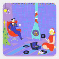 Retro Home voor de Feestdagen Kerst stickers