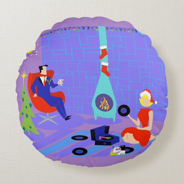 Retro Home voor de Feestdagen rondreis Rond Kussen (Voorkant)