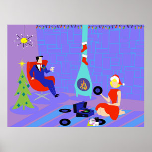 Retro Home voor het Feestdagen kerstPoster Poster