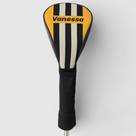 Retro Hommeltje Buzz Speldstrepen met Naam Golfheadcover (Voorkant)