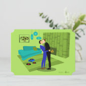 Retro homo koppel verliefd uitnodiging (Staand voorkant)