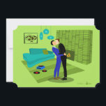 Retro homo koppel verliefd uitnodiging<br><div class="desc">Dit retro-ontwerp voor een uitnodiging voor een homoseksueel paar in liefde is de perfecte mix van passie en kitsch. Het minimalistische kunstontwerp in de stijl van de jaren 60 toont een aantrekkelijk homoseksueel paar dat elkaar kust in het midden van hun onberispelijk ingerichte tijdscapselwoning. De limoengroene bakstenen open haard zet...</div>