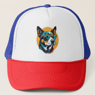 Retro hond die een zonnebril draagt trucker pet