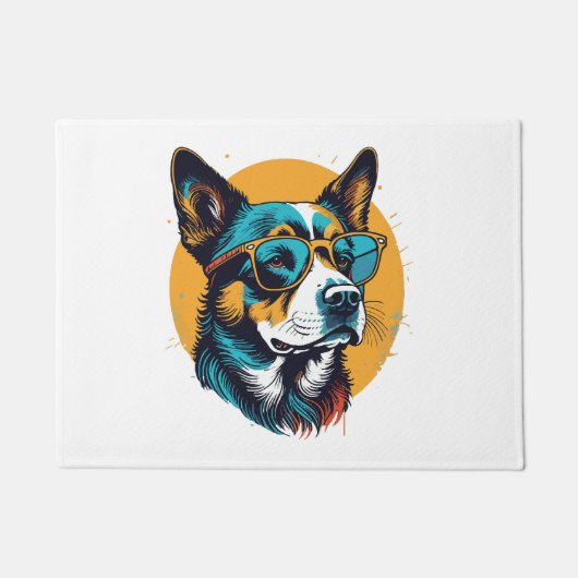 Retro hond draagt zonnebril deurmat (Voorkant)