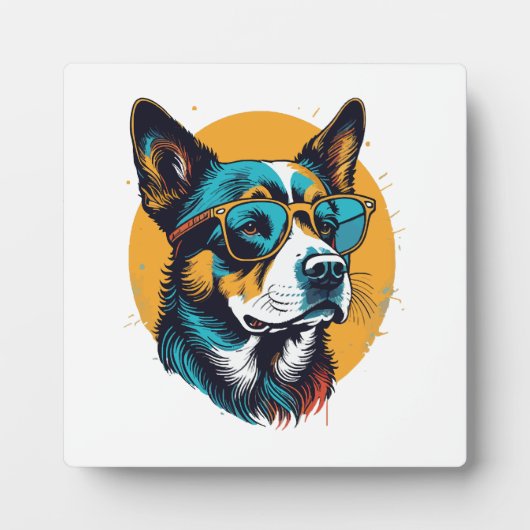 Retro hond draagt zonnebril fotoplaat (Voorkant)