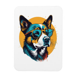 Retro hond draagt zonnebril magneet
