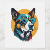 Retro hond draagt zonnebril wijn etiket (Enkel label)