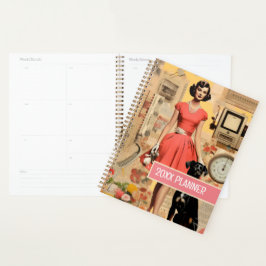 Retro Hond en dame abstract Collage Scrapbooking Planner
