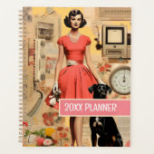 Retro Hond en dame abstract Collage Scrapbooking Planner (Voorkant)