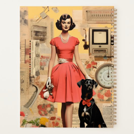 Retro Hond en dame abstract Collage Scrapbooking Planner (Achterkant)