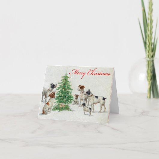  retro hond en kerstboom groeten feestdagen kaart (Voorkant)