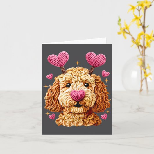Retro hond Goldendoodle Valentijnsdag Grappig Cade Kaart (Gele Bloem)