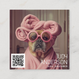 Retro Hond Groomer Vierkante Visitekaartje