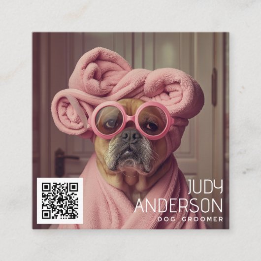 Retro Hond Groomer Vierkante Visitekaartje (Voorkant)