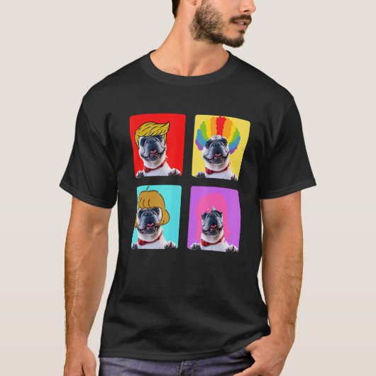 Retro hond in pruik t-shirt (Voorkant)