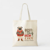 Retro Hond Mam Waterverf Pug Custom Tote Bag (Achterkant)