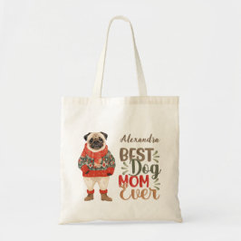 Retro Hond Mam Waterverf Pug Custom Tote Bag