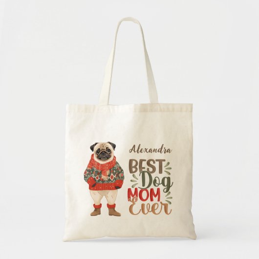 Retro Hond Mam Waterverf Pug Custom Tote Bag (Voorkant)