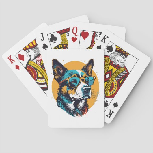 Retro hond met zonnebril pokerkaarten (Achterkant)