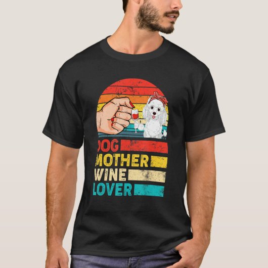 Retro Hond Moeder Wijn Poedel Hond Moederdag T-shirt (Voorkant)