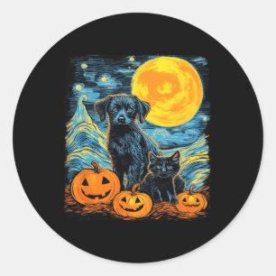 Retro Hond Pompoen Halloween Grappige Honden Hallo Ronde Sticker