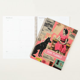 Retro Hond roze dame Collage Scrapbooking Planner
