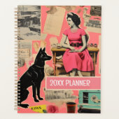 Retro Hond roze dame Collage Scrapbooking Planner (Voorkant)