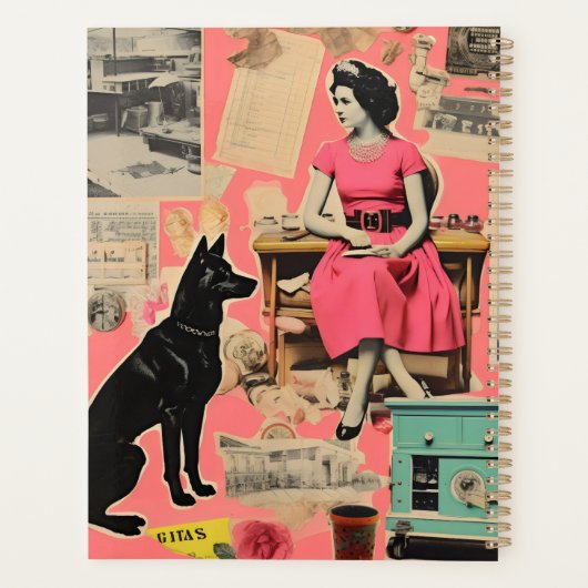 Retro Hond roze dame Collage Scrapbooking Planner (Achterkant)