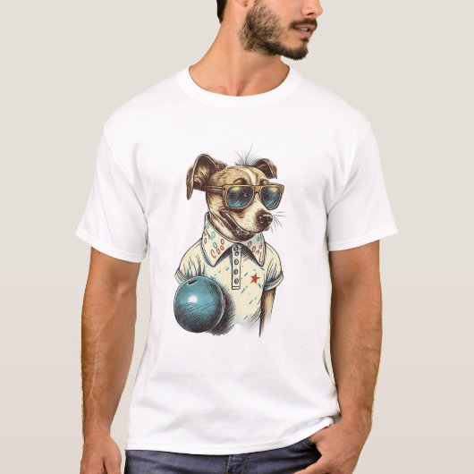 Retro hond spelen bowlen t-shirt (Voorkant)