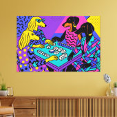 Retro honden die Mahjong spelen Canvas Afdruk (Insitu (Woonkamer))