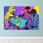 Retro honden die Mahjong spelen Canvas Afdruk (Insitu (Houten vloer))