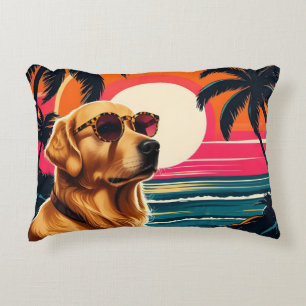 Retro Honden Zonnebril Vintage Zonsondergang Stran Accent Kussen