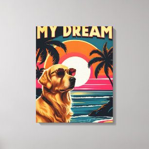 Retro Honden Zonnebril Vintage Zonsondergang Stran Canvas Afdruk