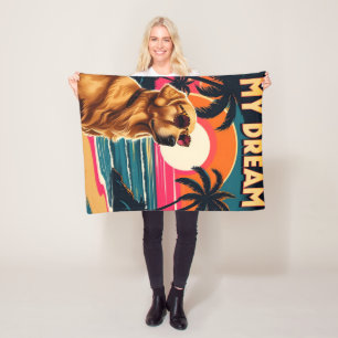 Retro Honden Zonnebril Vintage Zonsondergang Stran Fleece Deken