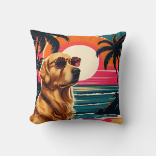 Retro Honden Zonnebril Vintage Zonsondergang Stran Kussen