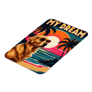 Retro Honden Zonnebril Vintage Zonsondergang Stran Magneet