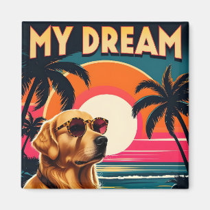 Retro Honden Zonnebril Vintage Zonsondergang Stran Magneet