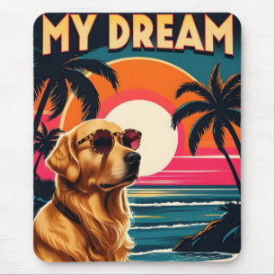 Retro Honden Zonnebril Vintage Zonsondergang Stran Muismat