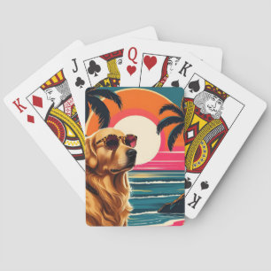 Retro Honden Zonnebril Vintage Zonsondergang Stran Pokerkaarten