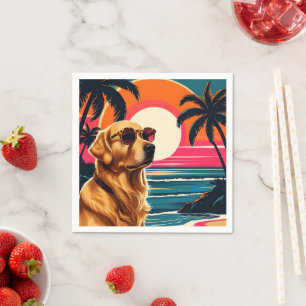 Retro Honden Zonnebril Vintage Zonsondergang Stran Servet