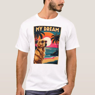 Retro Honden Zonnebril Vintage Zonsondergang Stran T-shirt