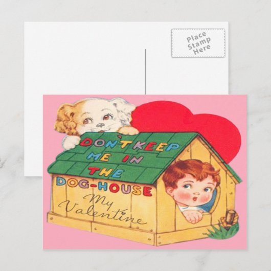  Retro Hondenhuis Valentijn Kaart (Voorkant / Achterkant)