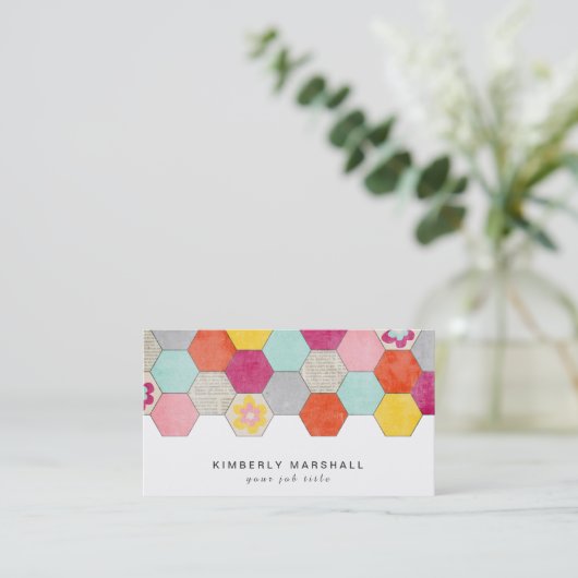 Retro Honeycomb Design Visitekaartjes / blauw (Staand voorkant)