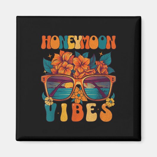 Retro Honeymoon Vibes New Wedding Bride Groom Vaca Magneet (Voorkant)