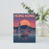 Retro Hong Kong zonsondergang Briefkaart (Staand voorkant)