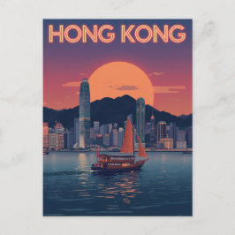 Retro Hong Kong zonsondergang Briefkaart