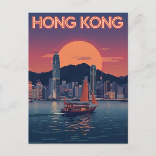 Retro Hong Kong zonsondergang Briefkaart (Voorkant)