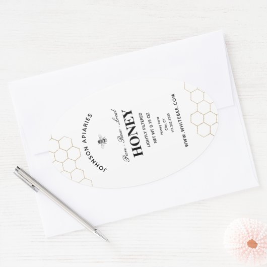 Retro honingbij | Biologische honing Ovale Sticker (Envelop)
