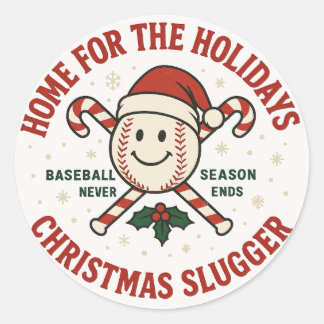 Retro honkbal Kerstmis "Thuis voor de Feestdagen"  Ronde Sticker