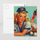 Retro honkbal meisje briefkaart (Voorkant / Achterkant)